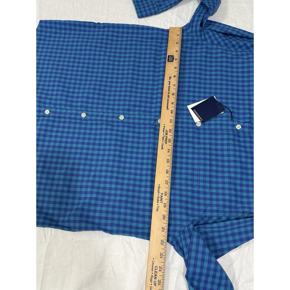NWT Crown&Ivy Men's SzM Long Sleeve Button Down Shirt Blue‎ Plaid Cotton Spandex - Picture 8 of 16